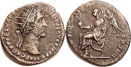 ANTONINUS PIUS, Dup., TR POT XV COS IIII, Ruler std l., on curule chair, crowned...