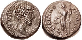 R MARCUS AURELIUS , Thrace, Philippopolis, Æ18, Bare head r/Dionysos stg l, pant...