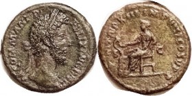 R COMMODUS , As, PM TRP XIII IMP VIII COS V PP, Salus std l; VF, well centered, olive green patina, mild roughness mainly on rev with some lgnd wkness...
