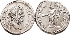SEPTIMIUS SEVERUS, Den, PM TRP XVI COS III PP, Genius stg l, RIC 219; EF, nrly centered, well struck with no wkness, good metal with lt tone. Teensies...