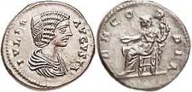 R JULIA DOMNA , Den, CONCORDIA std l, Laodicea mint, RIC 637; Choice EF, well centered, good metal with lt tone; rev a mite crude, but obv highly attr...