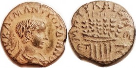 GORDIAN III , Caesarea, Æ23, Six grain ears, ET Z; Choice VF-EF, centered, lgnds complete, tiny edge crack, smooth dark green patina with nice strong ...