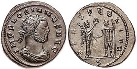 R FLORIAN , Ant, IMP FLORIANVS AVG (unusual short form lgnd)/SPES PVBLICA, Victory giving wreath to ruler, S below; Choice EF, rev sl off-ctr but comp...