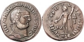 MAXIMIAN, Follis, GENIO POPVLI ROMANI, Genius stg l, ALE; a most interesting & unusual barbarous coin, clearly unofficial style; VF+/VF, smooth brown ...