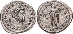CONSTANTIUS I , Follis, GENIO POPVLI ROMANI, Genius stg l, PT; Ch EF, nrly centered, grey-brown tone with strong underlying silvering, well struck, th...