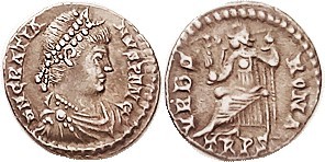 GRATIAN , Siliqua, VRBS ROMA, Roma std l, TRPS, AEF, nrly centered, unclipped, e...