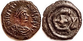 JUSTINIAN I , 5 Nummia, S-243, Bust r/Large E, VF+, centered, lgnd complete & actually reasonably clear; much portrait detail. Dark brown. Lt scratche...