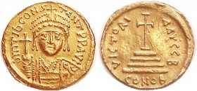 TIBERIUS II , GOLD Solidus, S422; VICTORIA AVGG B, cross on 4 steps, CONOB; 4.39 g; AEF, nrly centered & well struck; some very minor rev marks do not...