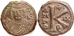 MAURICE , 1/2 Follis, S-535, Facg bust/Large K, ANNO IX; F-VF/VF, nrly centered, olivy greenish-brown patina, face weak but visible, rev bold. (A GVF ...