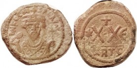 PHOCAS , 1/2 Follis, S686, Facg bust/*XXE, Carthage; F, nrly centered on a large flan, pale olive-brown patina, sl rev crudeness, face visible. (A VF ...