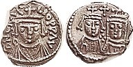HERACLIUS, Ar Half Siliqua, of Carthage, S871, Facg bust/facg busts of Heraclius Constantine & Martina; EF, nrly centered, sl ragged flan, only tops o...