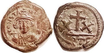 CONSTANS II , 1/2 Follis, Carthage, S1057, Facg bust/ Cross betw X's; VF, large ...