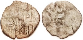 MICHAEL VIII, Æ Trachy, S2290, Christ stg/Ruler std; crude G/AF or so, a little bendy, dark green with earthen hilighting. RARE.
