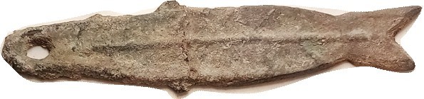 CHINA , Fish money, before 500 BC, 73 mm, raised central line with some sl radia...