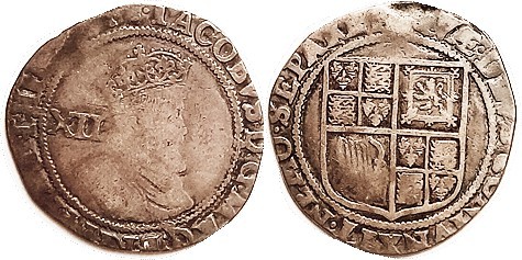 James I, Shilling, S2655, G-VG/AF, small flan or sl clipped, tops of most letter...