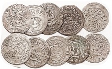 LIVONIA , Solidus, 16 mm, LOT of 10 diff dates, 1645-55, crude F-VF, above average for these.