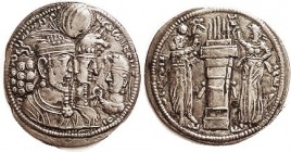 SASANIAN , Varhran II, 274-93, Ar Drachm, 27 mm, Busts of King & queen facing heir/fire altar betw attendants; VF+/AEF, well centered & struck without...