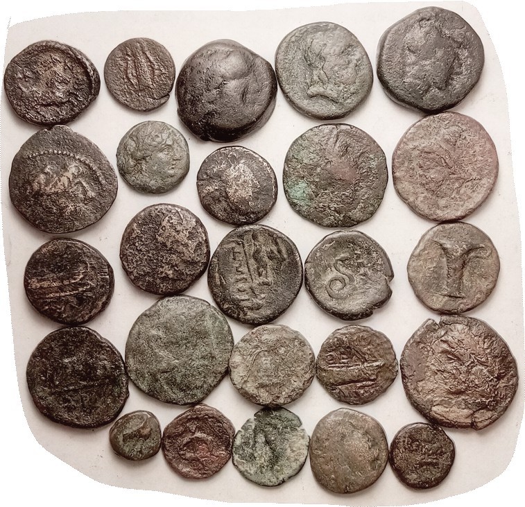 GREEK coins, 25 assorted, quite low grade, generally probably not identifiable. ...