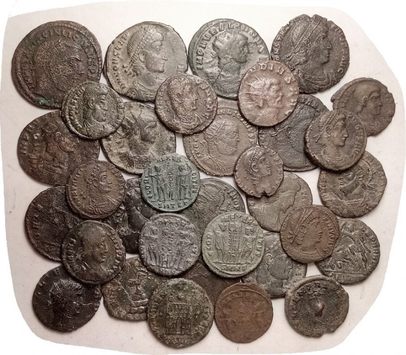 LATE ROMAN, 33 asstd coins, generally around F & identifiable, many with lt to m...