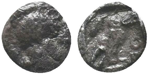 Attica, Athens AR Obol. Circa 500-480 BC. Helmeted head of Athena right / Owl st...