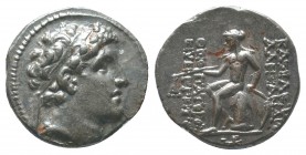 Seleukid Kings of Syria. Alexander I AR Drachm. Antioch, circa 152-145 BC. Diademed head of Antiochos right / Apollo seated left, on omphalos.

Condit...