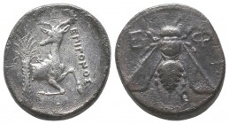 IONIA. Ephesos. Ca. 390-325 B.C.
AR Tetradrachm. Epigonos, magistrate. Bee with straight wings. Rv. Forepart of stag right, head turned to look back; ...