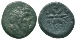 MACEDONIAN TRIBES, Moriaseis. 2nd century BC. AE. Laureate head of Zeus to right. Rev. MOPIAΣ[E]ΩN Star of six rays. P.R. Franke: MOPIAΣEΩN - Die erst...