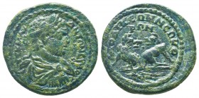PHRYGIA. Laodicea ad Lycum. Caracalla (198-217). Ae. Dated CY 88 (210/1).
Obv: AV K M AV ANTΩNЄINOC.
Radiate, draped and cuirassed bust right.
Rev: ΛA...