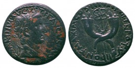 COMMAGENE. Tiberius (14-37). Ae (Dupondius). Commagene.
Obv: TI CAESAR DIVI AVGVSTI F AVGVSTVS.
Laureate head right.
Rev: PONT MAXIM COS III IMP VII T...