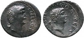MARK ANTONY and OCTAVIAN. 41 BC. AR Denarius. Military mint traveling with Antony in Asia Minor. Lucius Gellius Poplicola, moneyer. Bare head of Anton...