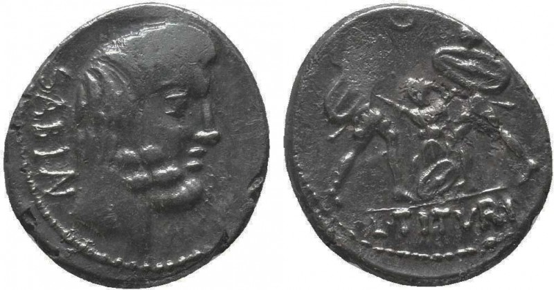 L. Titurius L.f. Sabinus, 89 BC. Denarius, Rome. SABIN Bare-headed and bearded h...