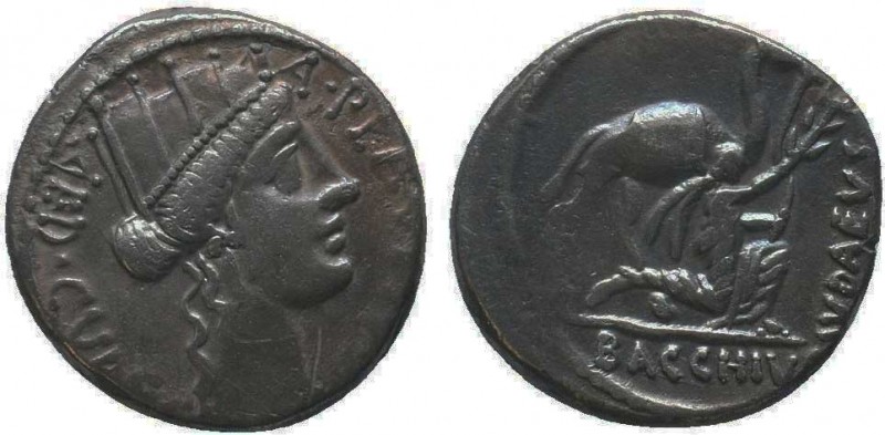 A. Plautius. Silver Denarius, 55 BC. Rome. A PLAVTIVS AED CVR S C, turreted head...
