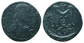 BYZANTINE.Justinian I.527-565 AD, AE Half Follis. 

Condition: Very Fine

Weight: 6.80 gr
Diameter: 25 mm