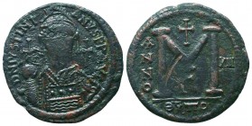 BYZANTINE.Justinian I.527-565 AD, AE Follis. 

Condition: Very Fine

Weight: 22.20 gr
Diameter: 39 mm