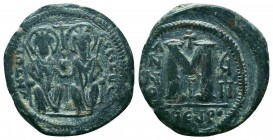 BYZANTINE.Justin II and Sophia. 565-578 AD, AE Follis. 

Condition: Very Fine

Weight: 12.20 gr
Diameter: 32 mm
