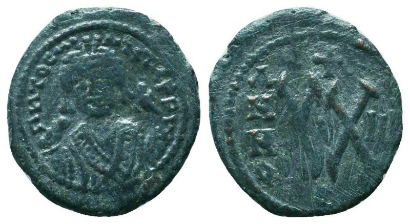 BYZANTINE.Maurice Tiberius, 582-602 AD. AE Half Follis,

Condition: Very Fine

W...