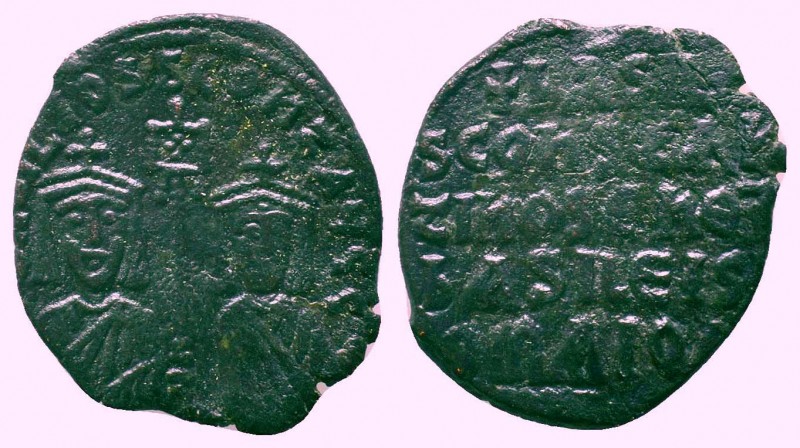 Basil I, Leo VI and Constantine VII. 867-886 AD, AE follis. Constantinople mint....