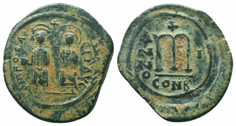 BYZANTINE.Phocas and Leontia. 602-610 AD. AE follis, Constantinople mint.

Condi...