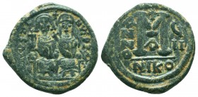 BYZANTINE.Justin II and Sophia. 565-578 AD, AE Half Follis. Nicomedia mint.

Condition: Very Fine

Weight: 13.50 gr
Diameter: 30 mm