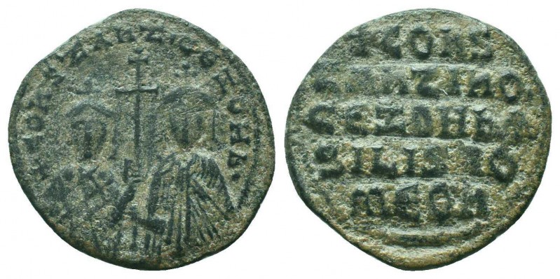 BYZANTINE.Basil I, Leo VI and Constantine VII. 867-886 AD, AE follis. Constantin...