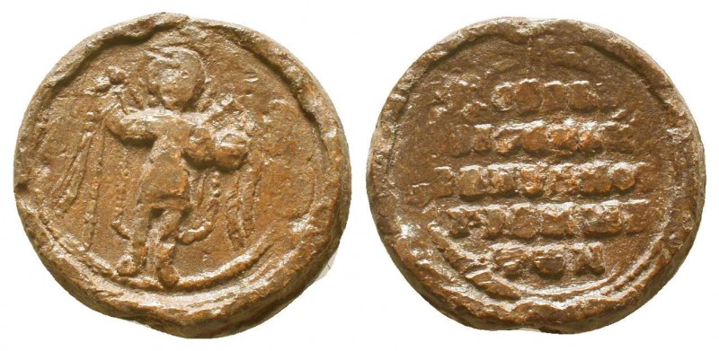 Byzantine lead seal of N. Officer (ca 11th cent.)
Obverse: Archangel Michael sta...