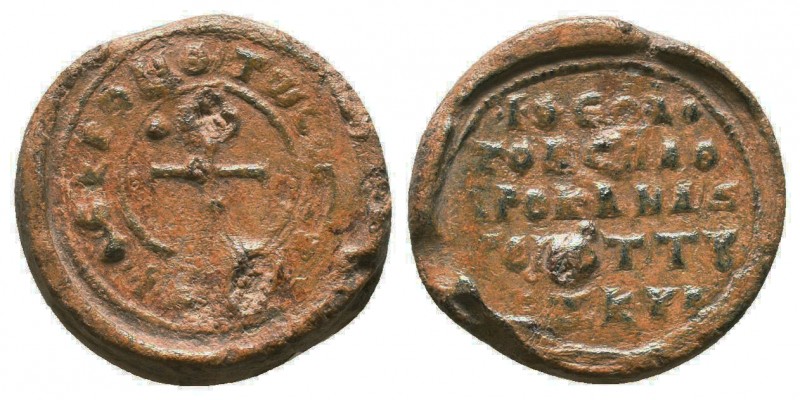Byzantine lead seal of Theodotos imperial spatharokandidatos (10th cent.)
Obv.: ...