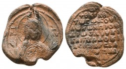 Byzantine lead seal of Constantinos proedros and doux of Cappadocia and Charsianon, perhaps Senachereim! (11th cent.)
Obv.: Bust of Mother of God in ...