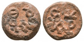 Byzantine lead seal of Athanasios chartoularios(6th cent.)
Block monogram in either side, reading as ΑΘΑΝΑCΙΟΥ/ΧΑΡΤΟΥΛΑΡΙΟΥ (of Athanasios chartoulari...