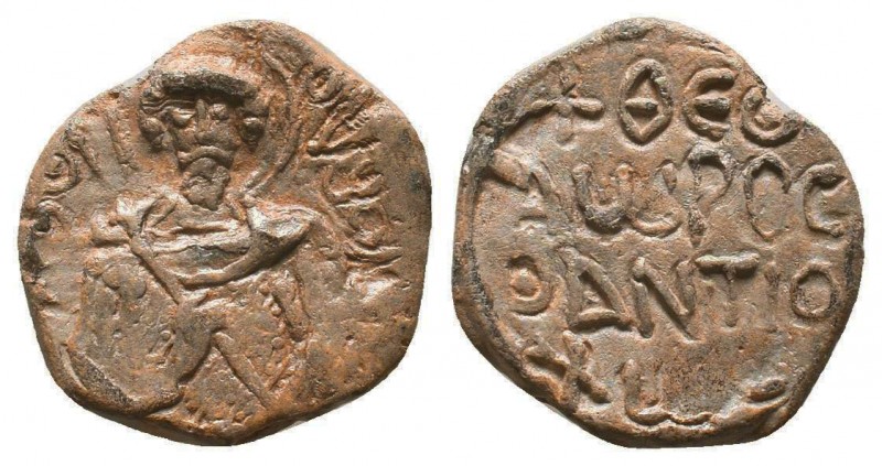 Byzantine lead seal of Theodoros Antiochos officer
(ca 13th cent.)
Obv.: Bust of...