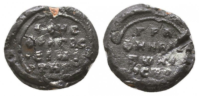 Anonymous Byzantine lead seal (ca 11th cent.)
Obverse: Cross, inscription in 4 l...