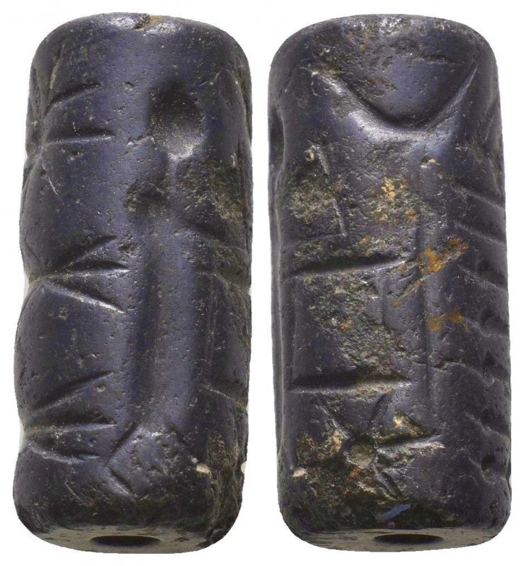Pre-historic Dark Blue Cylinder Seal, Mesopotamia, Neo-Assyrian, ca. 900 - 700 B...