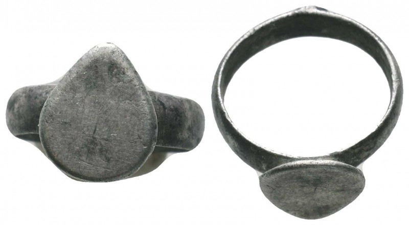 Byzantine Empire, c. 8th-12th century. Silver ring with raised teardrop-shaped b...