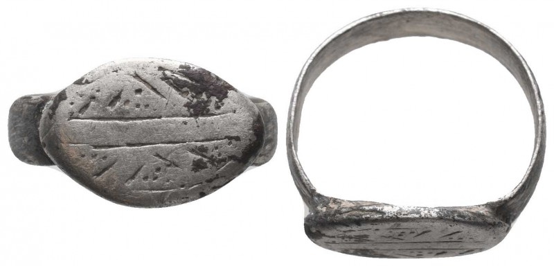 Crusaders silver ring, dating to the 13th century A.D. The eye-shaped bezel is e...