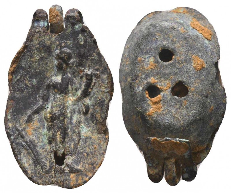 Ancient Roman bronze seal box with an embossed Fortuna on the lid, Circa 1st - 3...